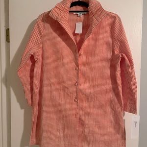 Preppy Sunset Orange Gingham Ruffled Button-Up Tunic - XS/S
